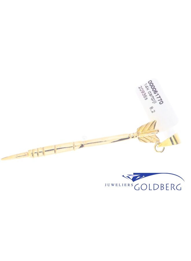 Vintage 14 carat gold dart pendant 60mm by 8mm