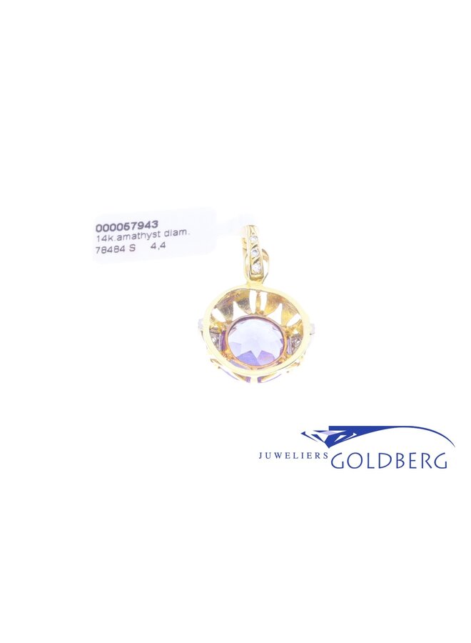 14k vintage gold amethyst diamond pendant