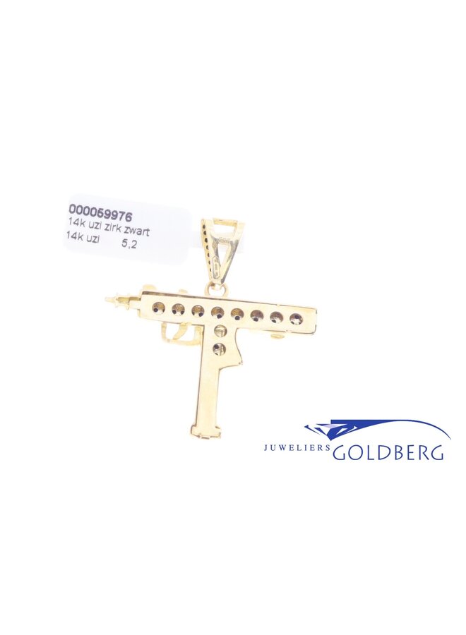 14k gouden "Uzi" hanger met zwarte zirconia's