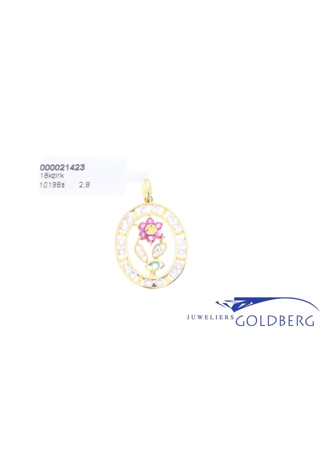 18k gold vintage flower pendant with zirconia