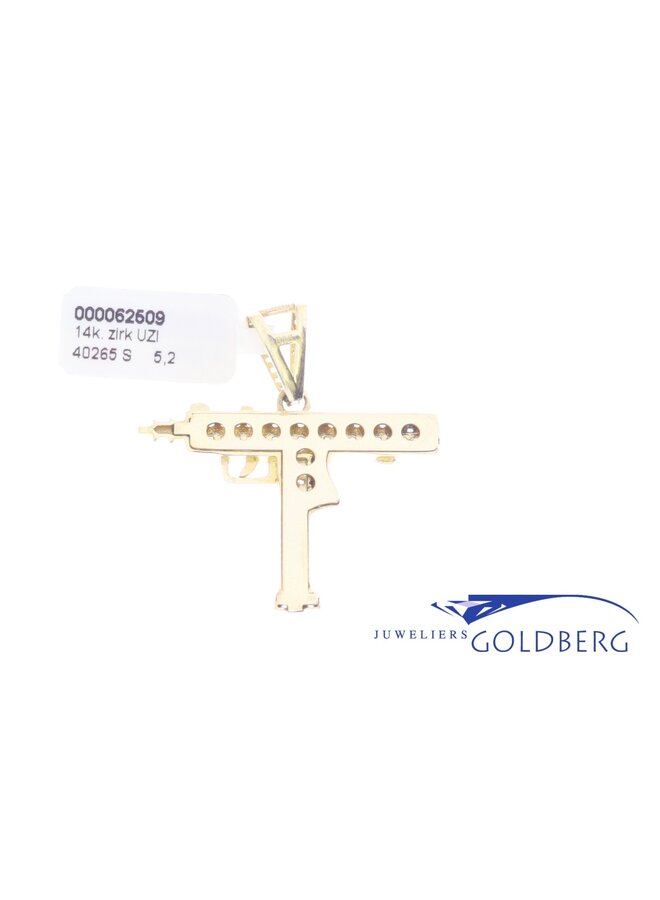 14k gold "Uzi" pendant with white zirconia's