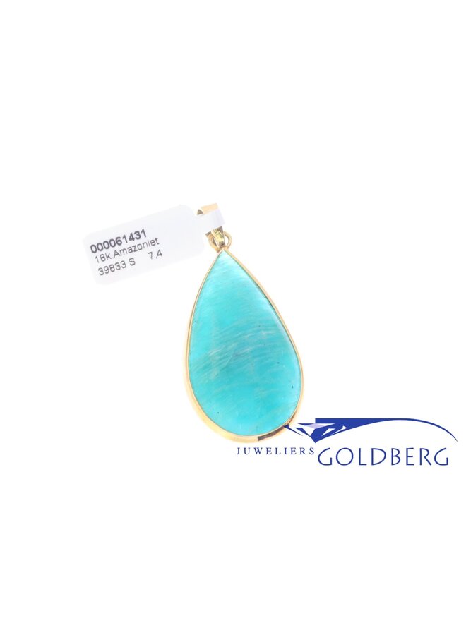 18k gold large drop shaped pendant with amazonite