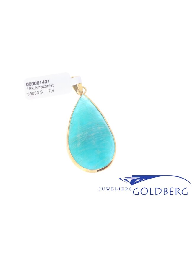 18k gold large drop shaped pendant with amazonite