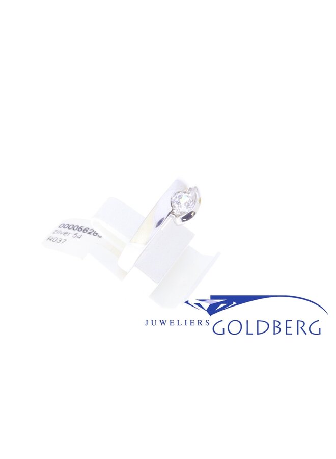 Zilveren fantasie solitair ring met zirconia