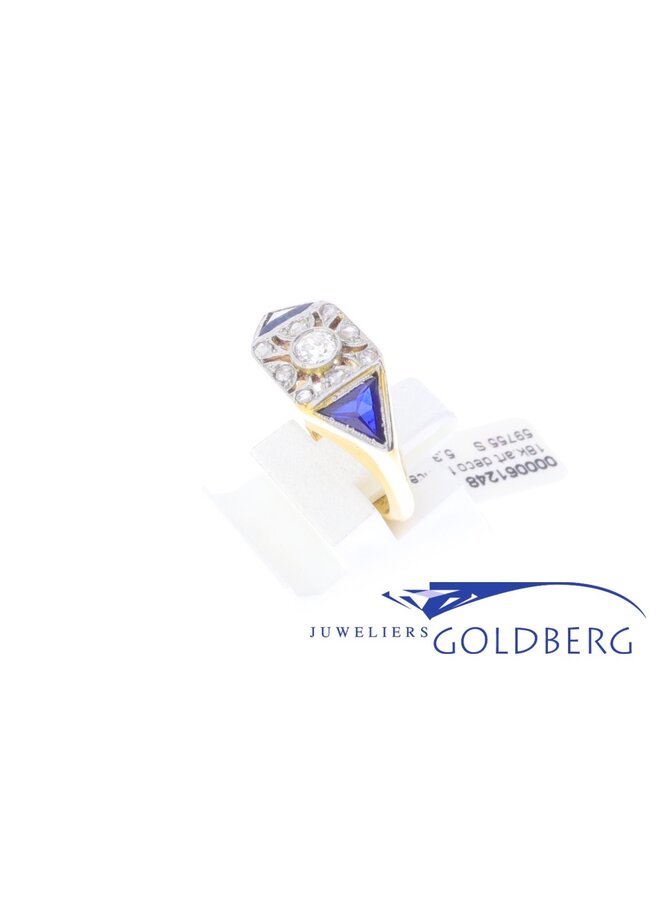 18 kt Art Deco French ring with diamond and sapphire