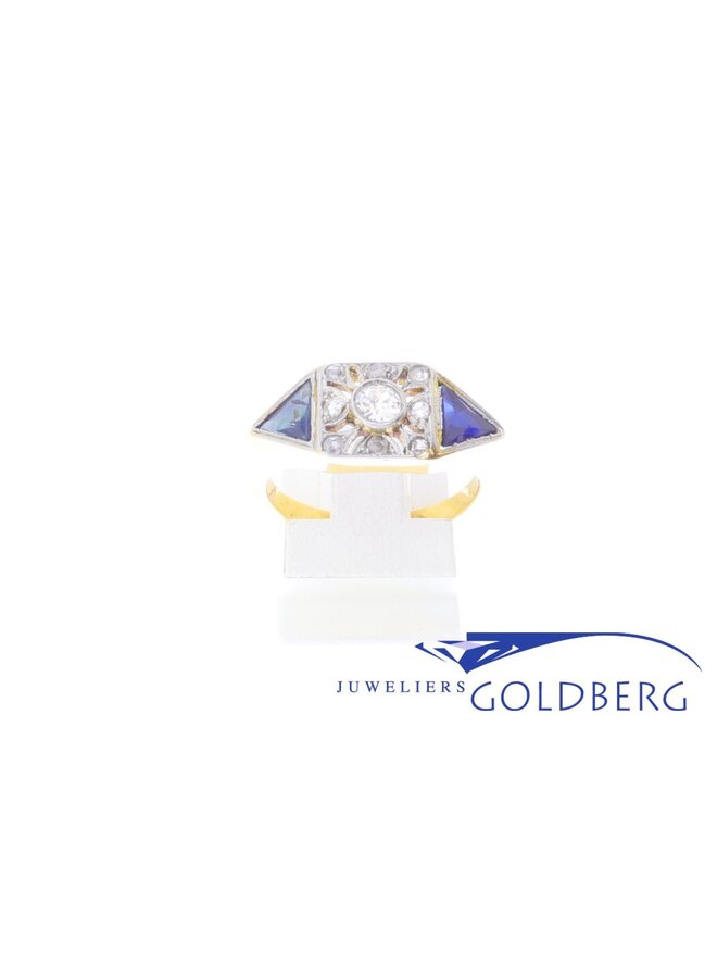 18 kt Art Deco French ring with diamond and sapphire