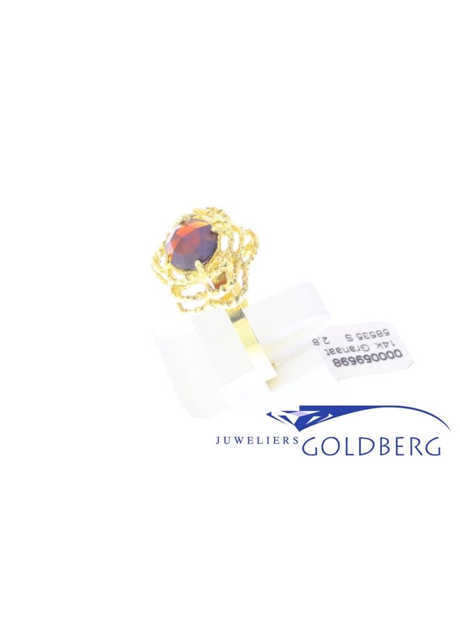 14k gouden vintage design skeletring met granaat