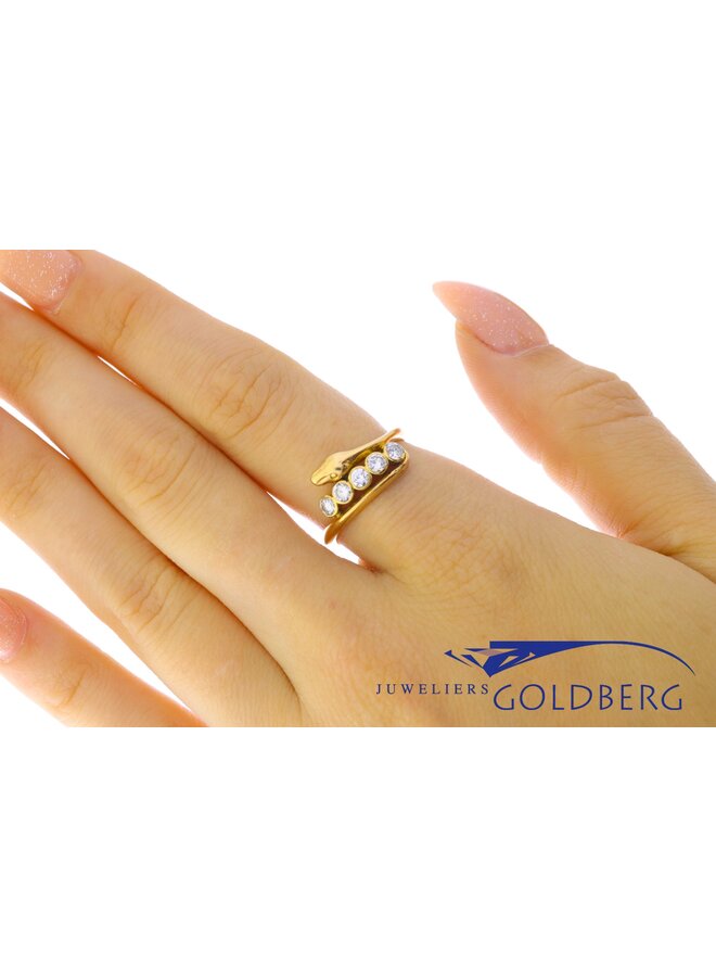 18k gold vintage snake ring with 5x diamond