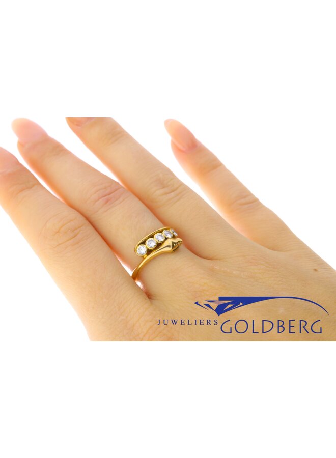 18k gold vintage snake ring with 5x diamond