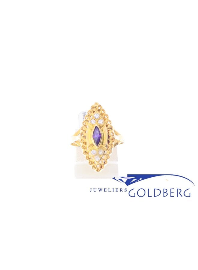 18k gold vintage ring amethyst and zirconia