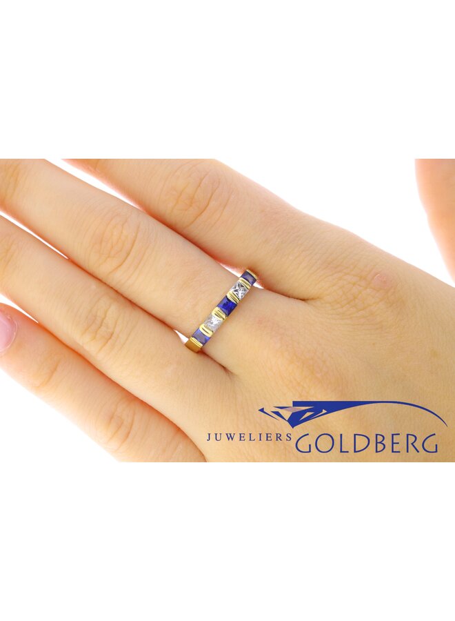 14k gouden vintage ring  met saffier en diamant (ca. 0.30ct)