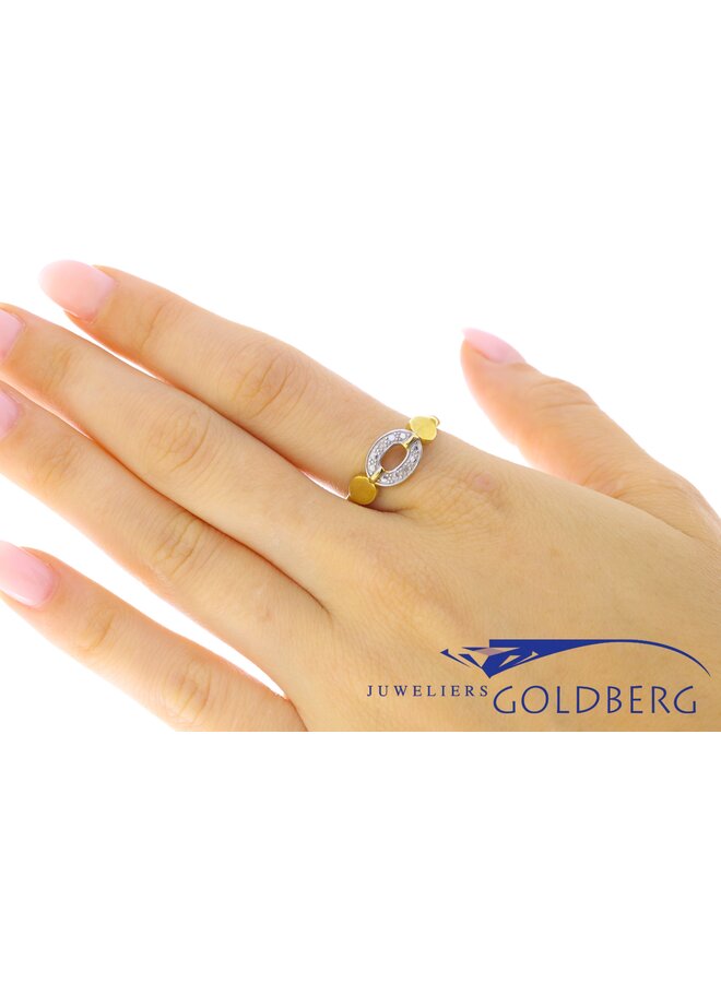 Vintage 14k bicolor gouden ring met ca. 0.02ct diamant