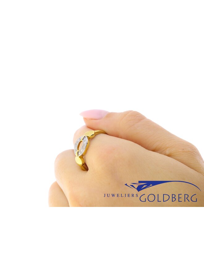 Vintage 14k bicolor gouden ring met ca. 0.02ct diamant