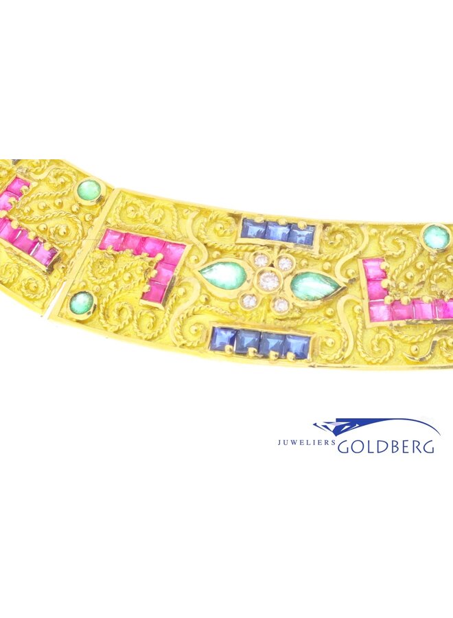 18k gold vintage necklace with ruby, sapphire, emerald & diamond