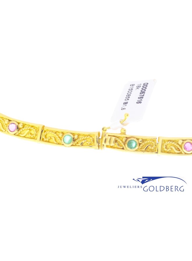 18k gold vintage necklace with ruby, sapphire, emerald & diamond