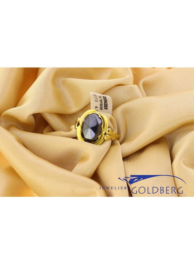 14k gold vintage gray hematite ring