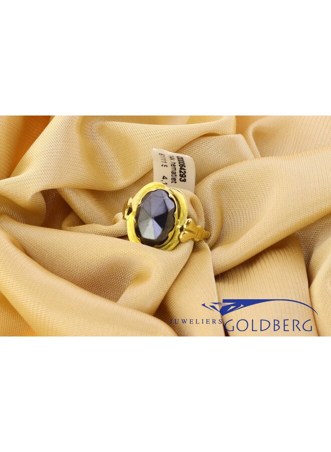 14k gold vintage gray hematite ring