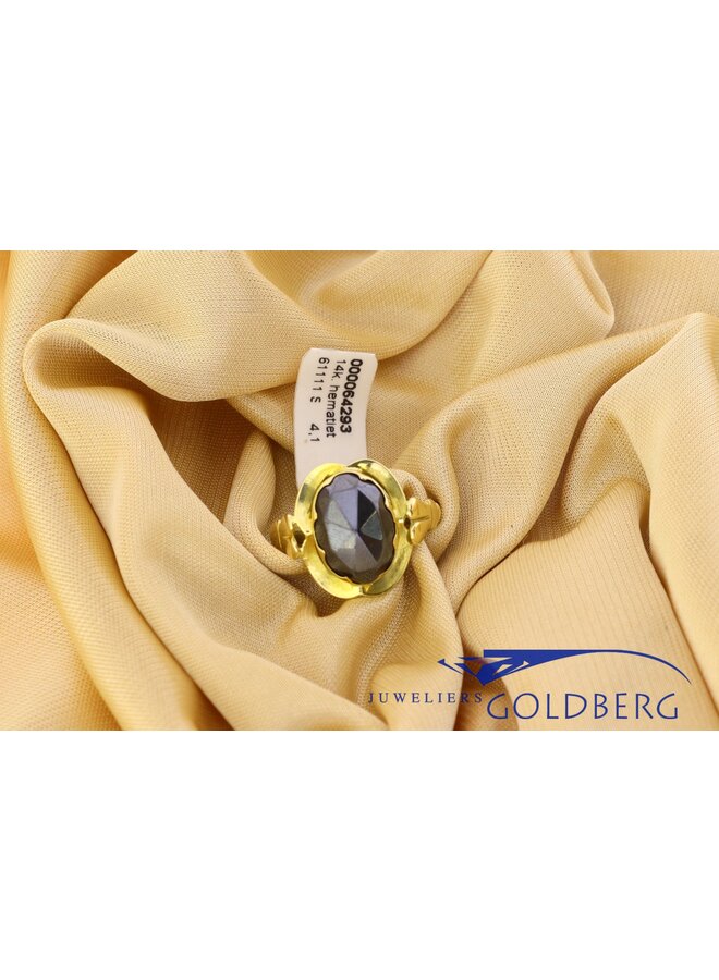 14k gouden vintage grijze hematiet ring
