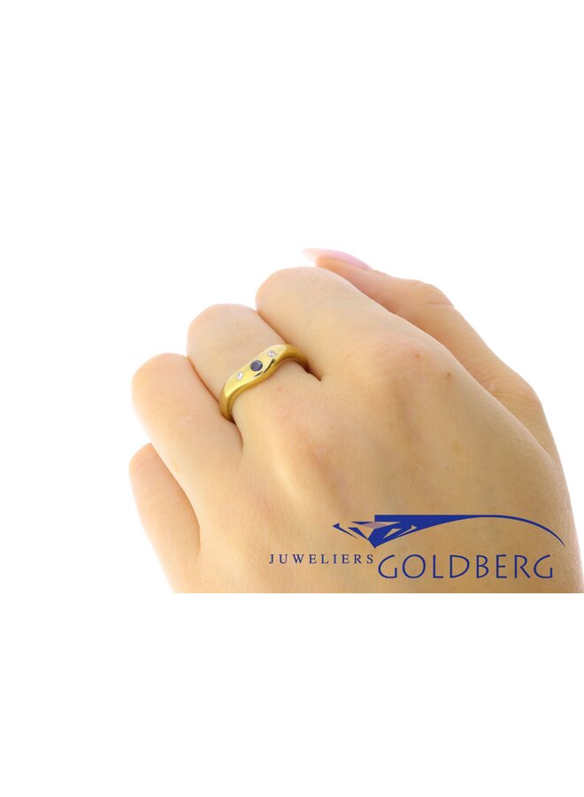 14k gouden vintage ring met briljanten en blauwe saffier