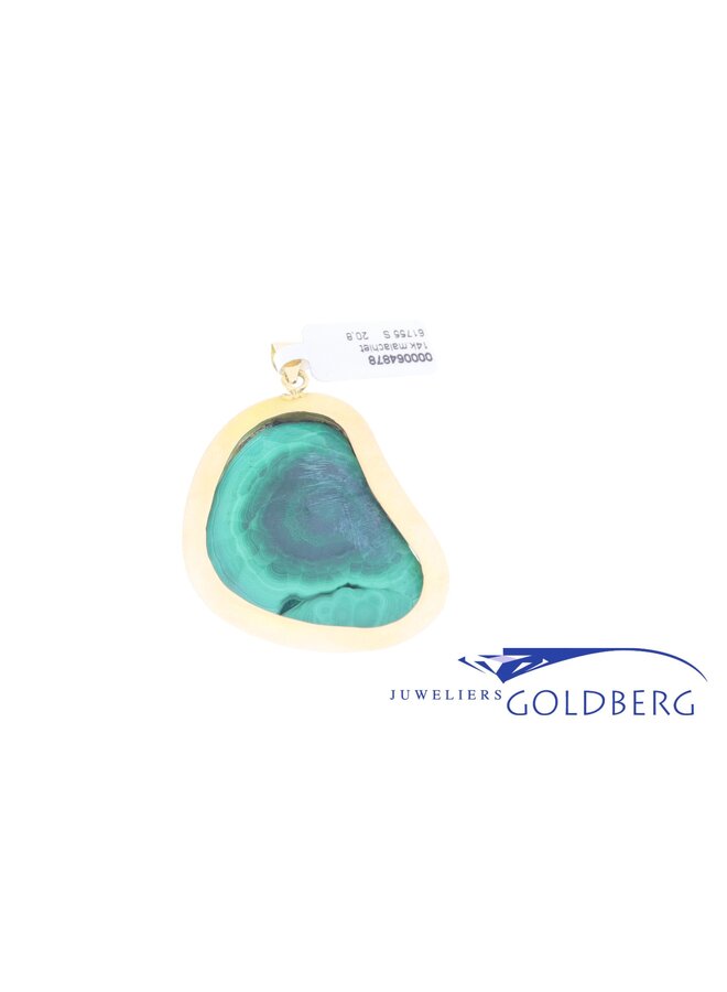 14k gold vintage pendant with malachite