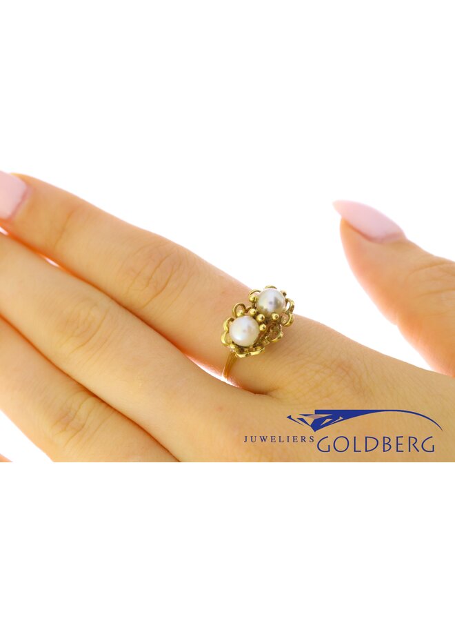 14k gouden vintage ring met cultivé parels