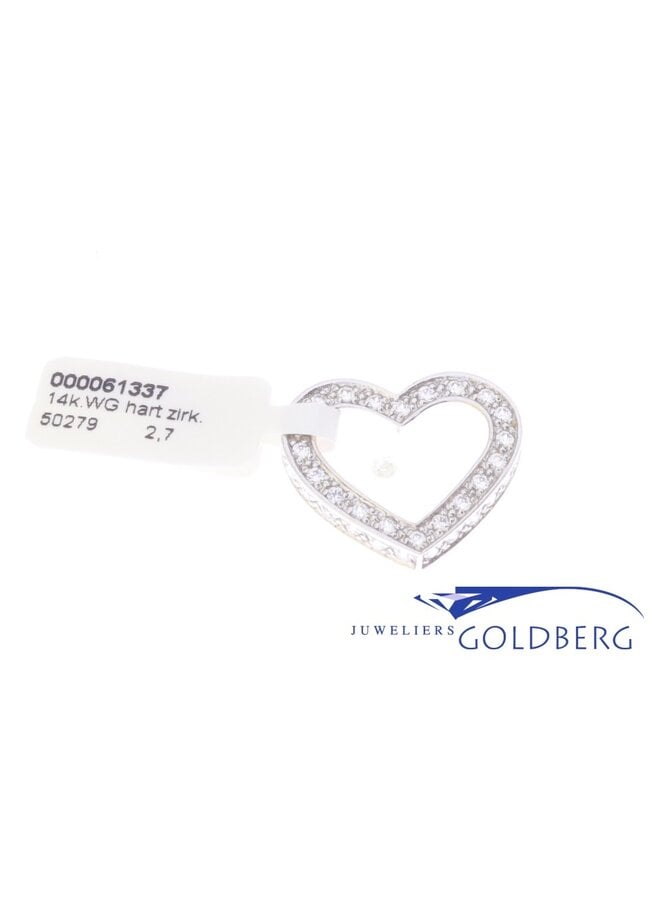 Vintage 14k witgouden open hartvormige hanger met zirconia