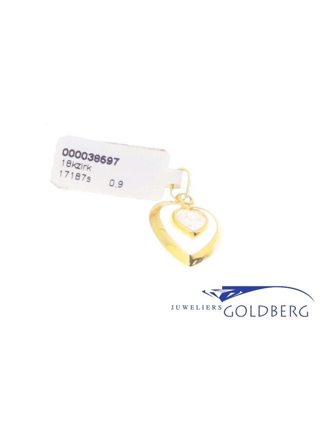 Vintage 18 carat gold pendant with open heart and a heart shaped zirconia