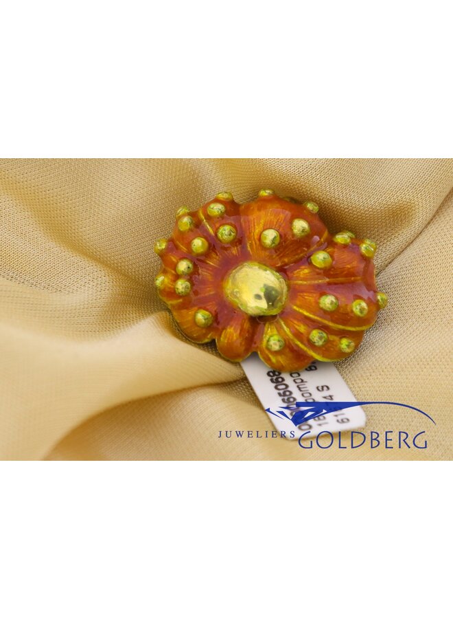 18k geëmailleerd gouden vintage pompoen broche