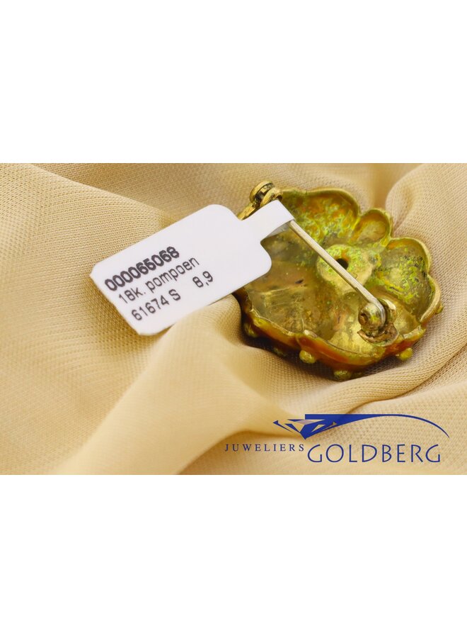 18k geëmailleerd gouden vintage pompoen broche