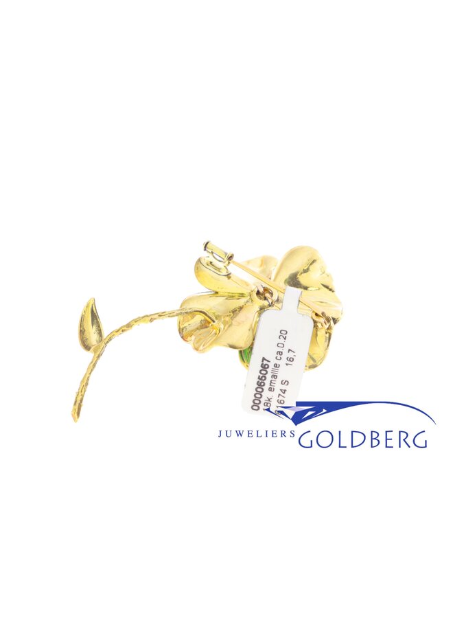 18k gouden vintage klavertje vier broche met diamant (ca. 0.20ct)