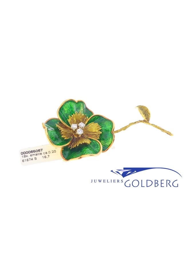 18k gold vintage four-leaf clover brooch