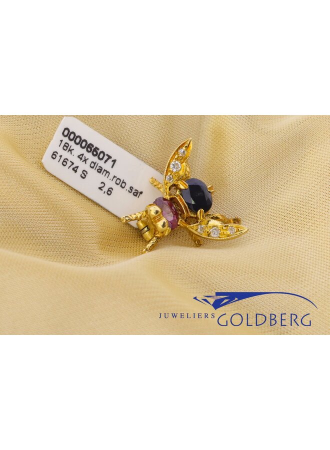 18k gold vintage bee brooch with sapphire, ruby & diamonds