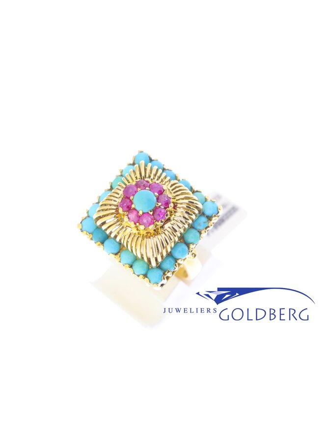 18k gold vintage ring with ruby & turquoise