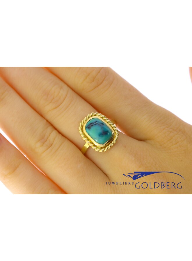 14k gold ring with chrysoprase from our own studio