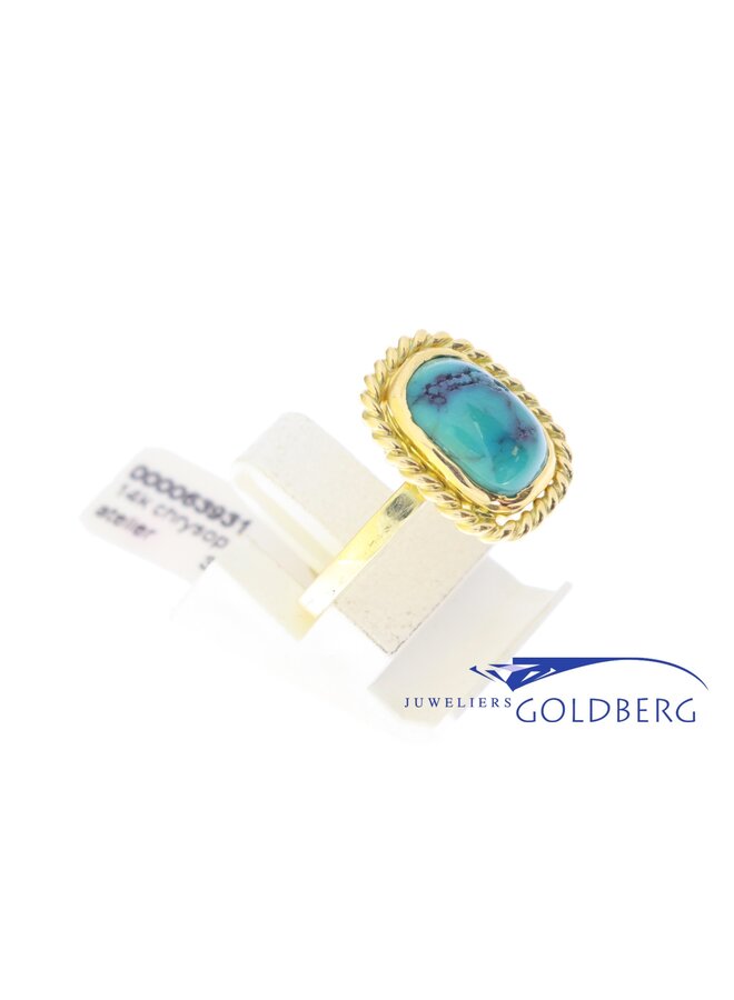 14k gold ring with chrysoprase from our own studio