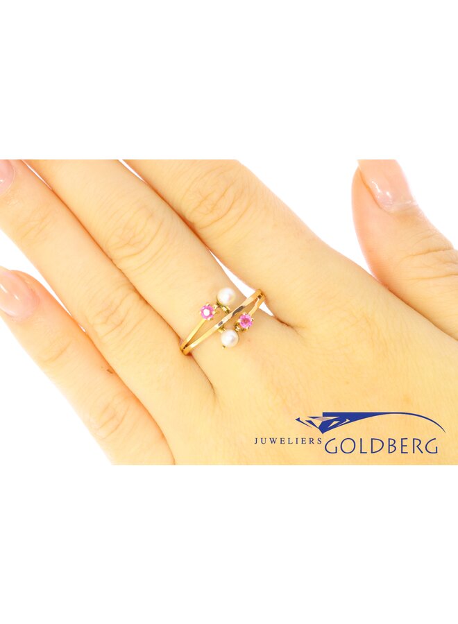 18k gouden vintage ring parel & robijn