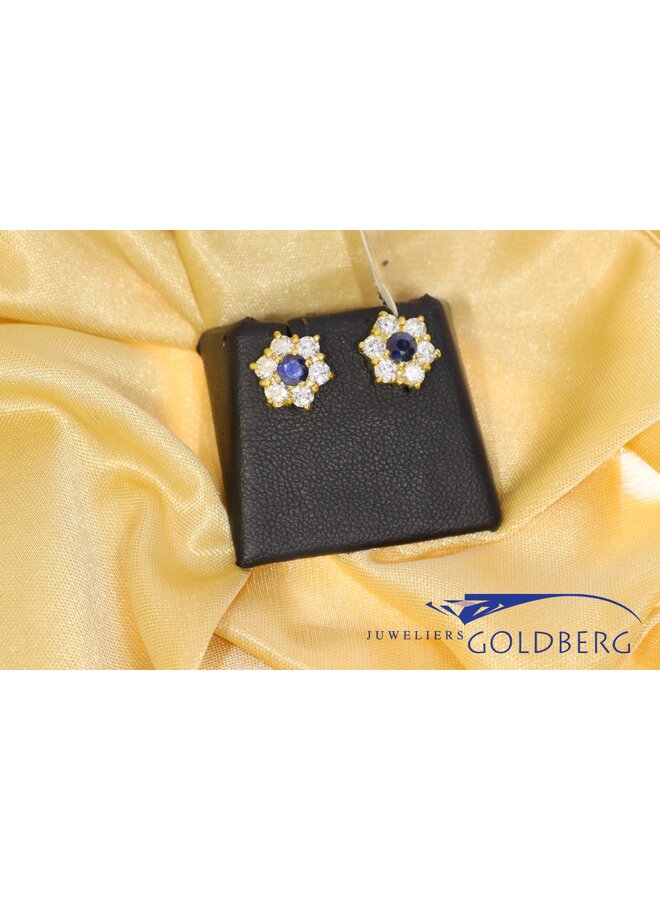 14k gouden vintage zirkonia blauwe saffier oorstekers