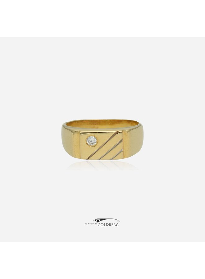 14k gouden vintage heren-pinkring met diamant (ca. 0.03ct)