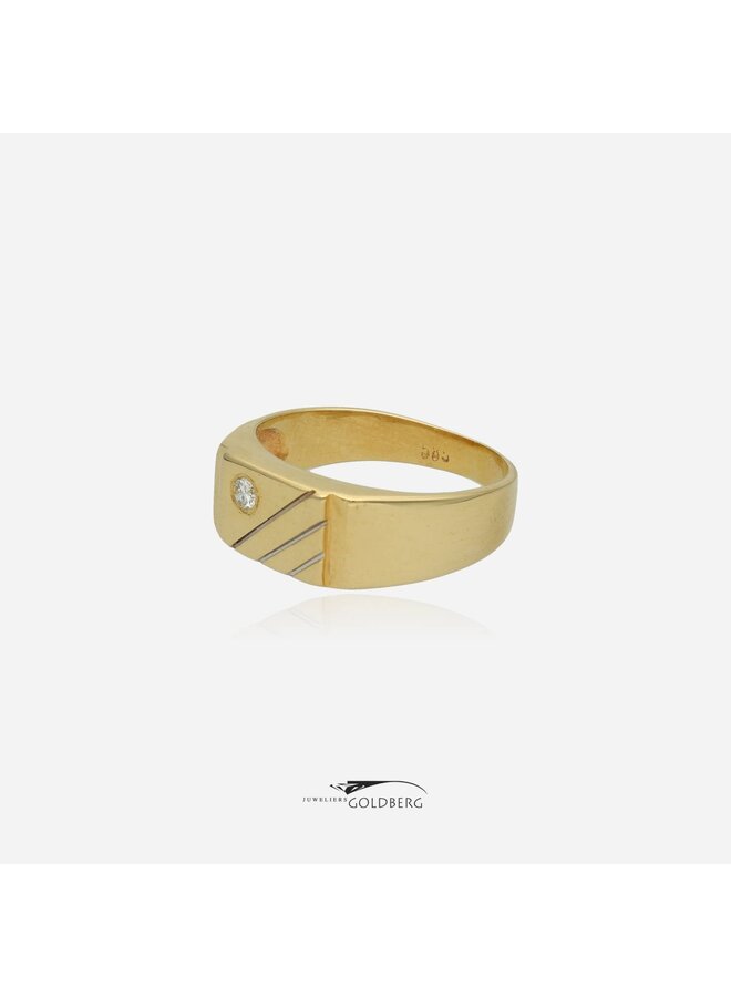 14k gouden vintage heren-pinkring met diamant (ca. 0.03ct)