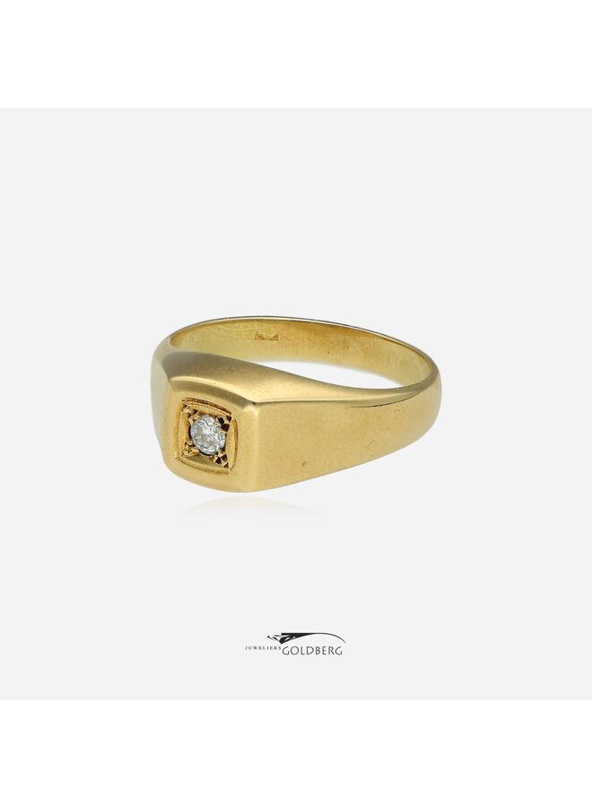 14k gouden vintage heren-pinkring met diamant (ca. 0.06ct)