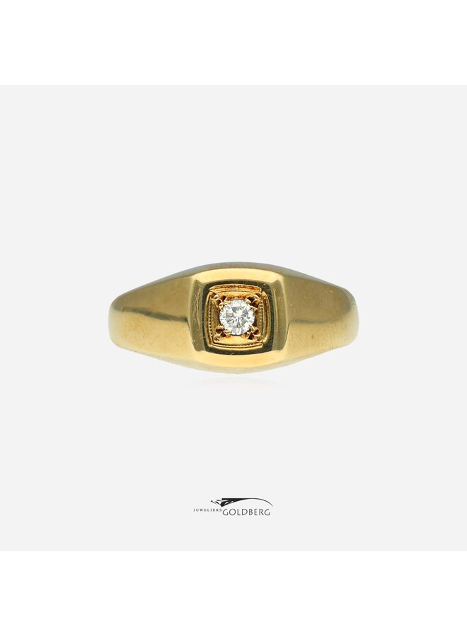 14k gouden vintage heren-pinkring met diamant