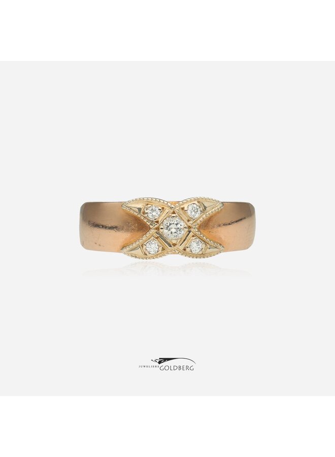 14k rosé gouden vintage ring met diamant