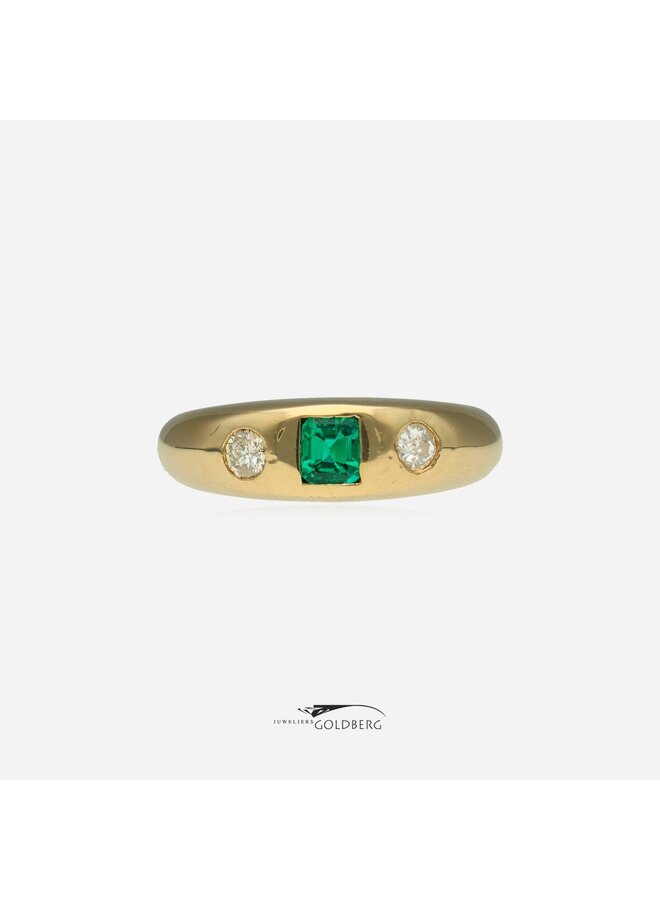 14k gold vintage ring with synthetic emerald and diamond (approx. 0.20 ct)