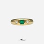 14k gold vintage ring with synthetic emerald and diamond (approx. 0.20 ct)