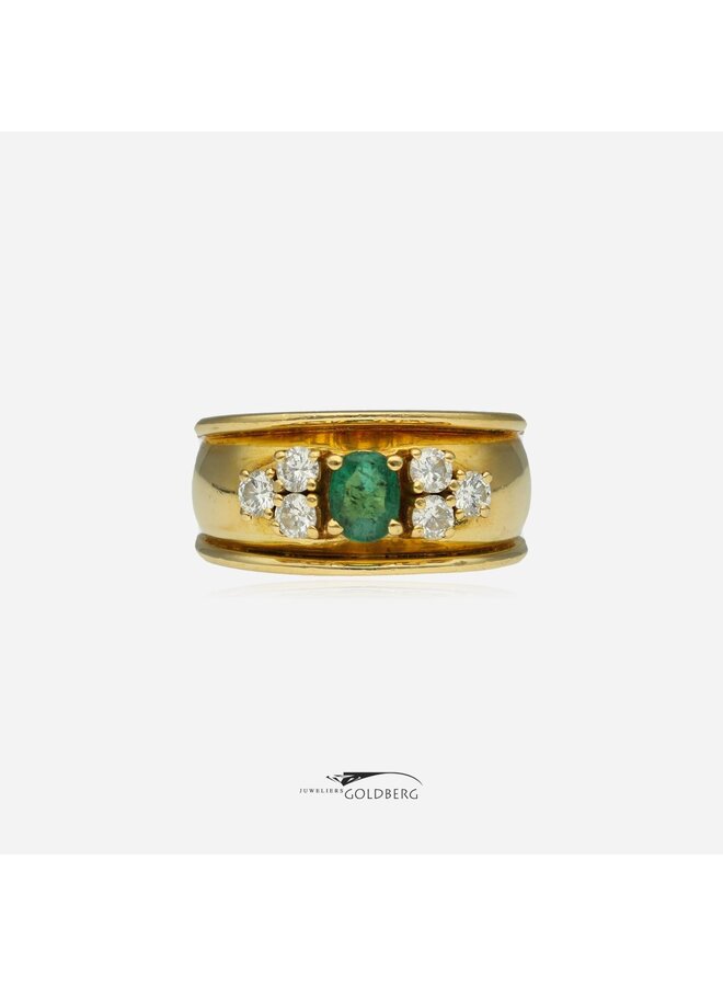 18k gouden vintage ring met smaragd & diamanten