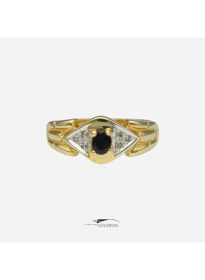 14k gold vintage ring with sapphire & diamonds