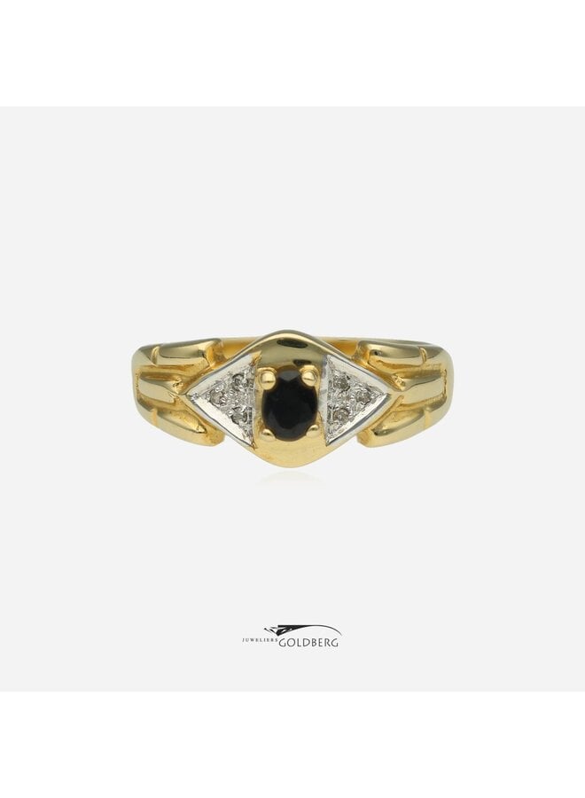 14k gouden vintage ring met saffier & diamant