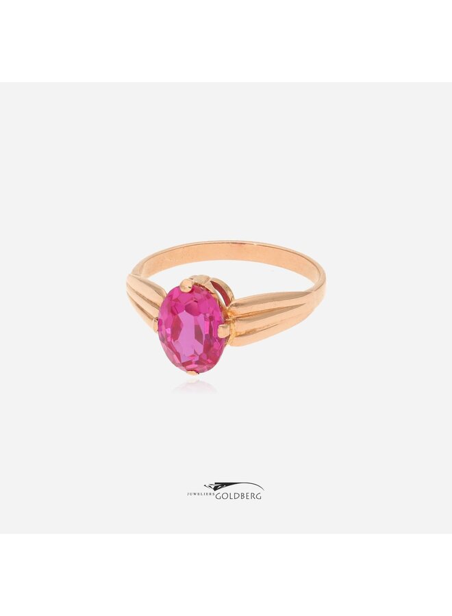14k gouden vintage ring met roze steen