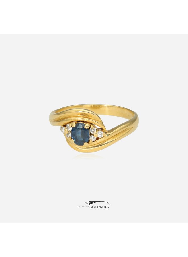 18k gouden vintage ring met saffier & diamant