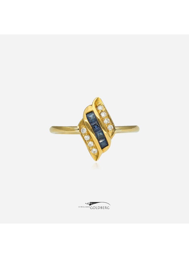 18k gold vintage ring with sapphire and brilliant